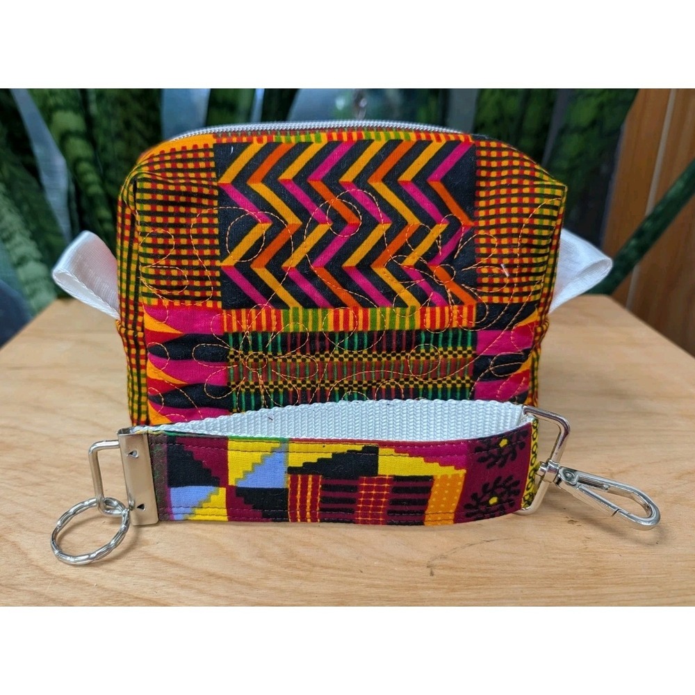Embroidered MAKEUP Cosmetic Toiletry Ankara African Fabric Matching Key Fob SET